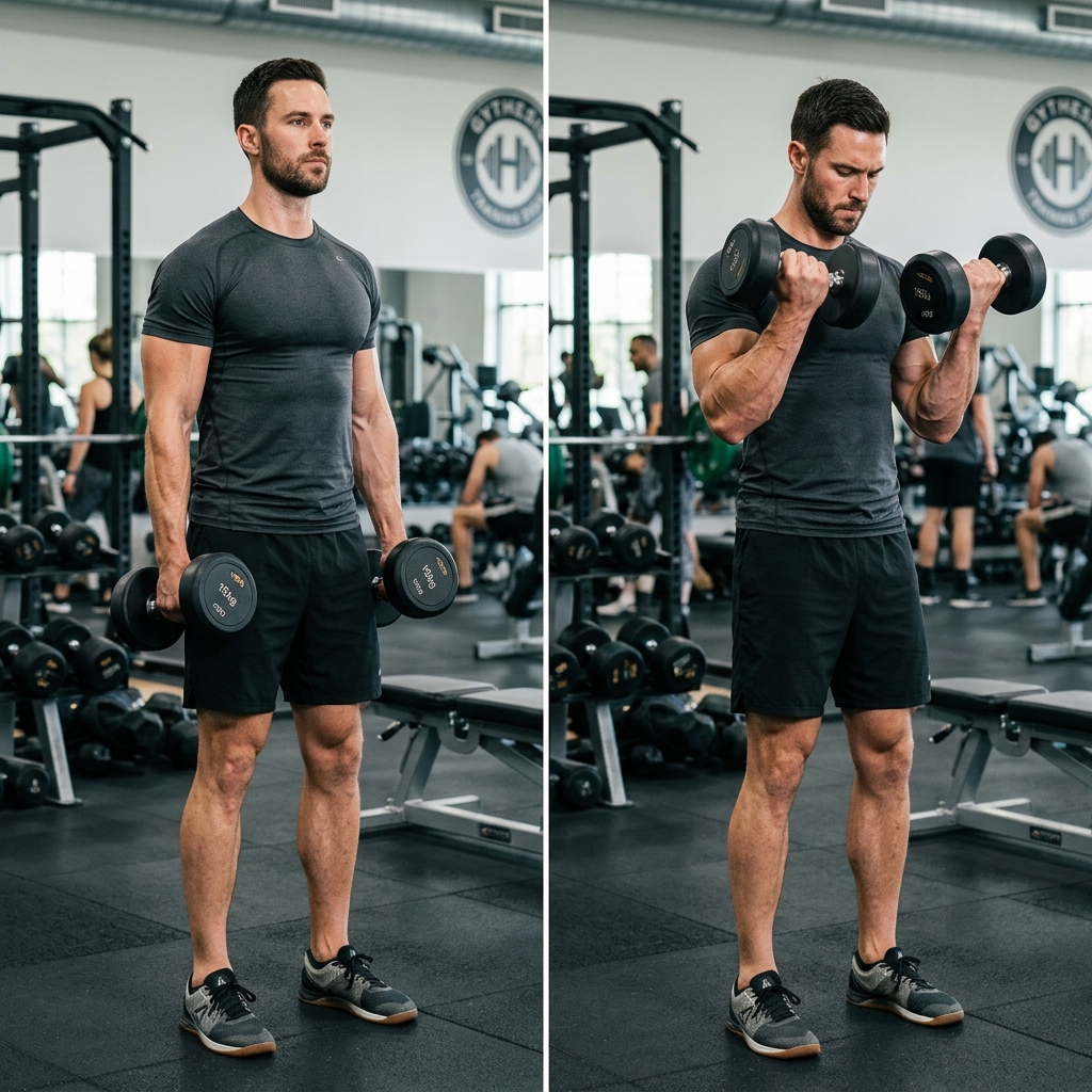 Standing Bicep Curls start and peak position demonstration