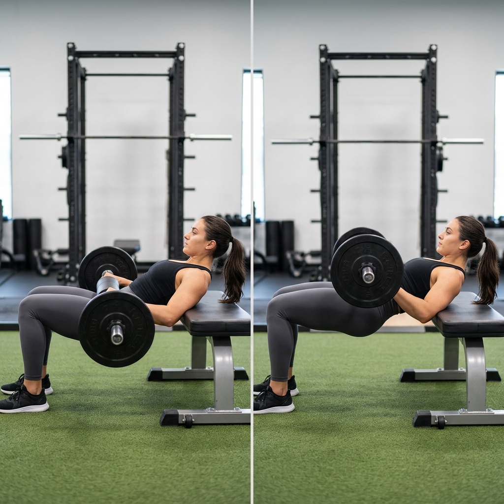 Glute Bridges / Hip Thrusts start and peak position demonstration