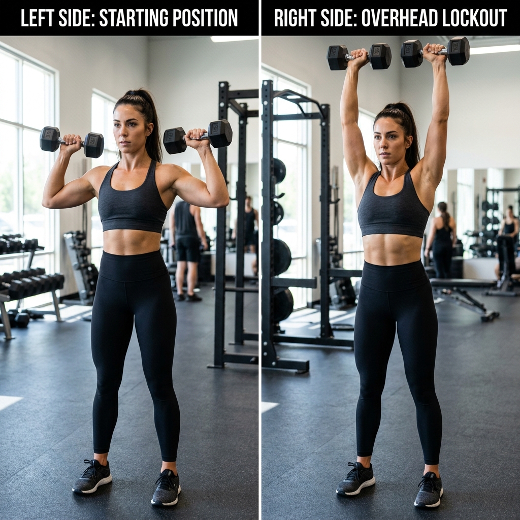 Overhead Shoulder Press start and peak position demonstration